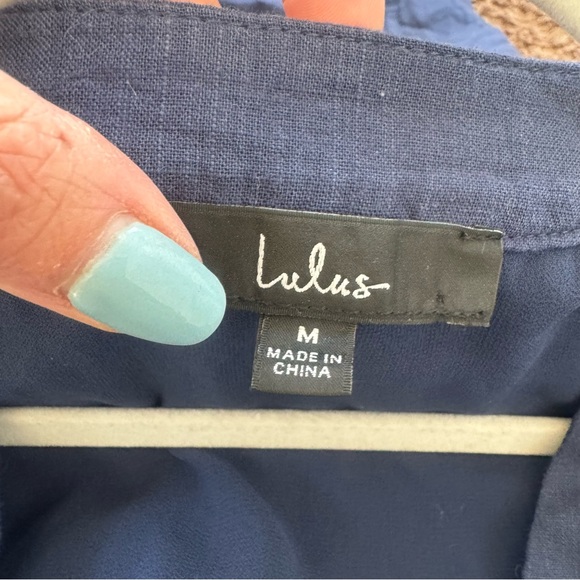 Lulus Daytime Dreamer Navy Blue Flare Dress Flutter Sleeve Belted Cotton M NEW - Picture 5 of 9